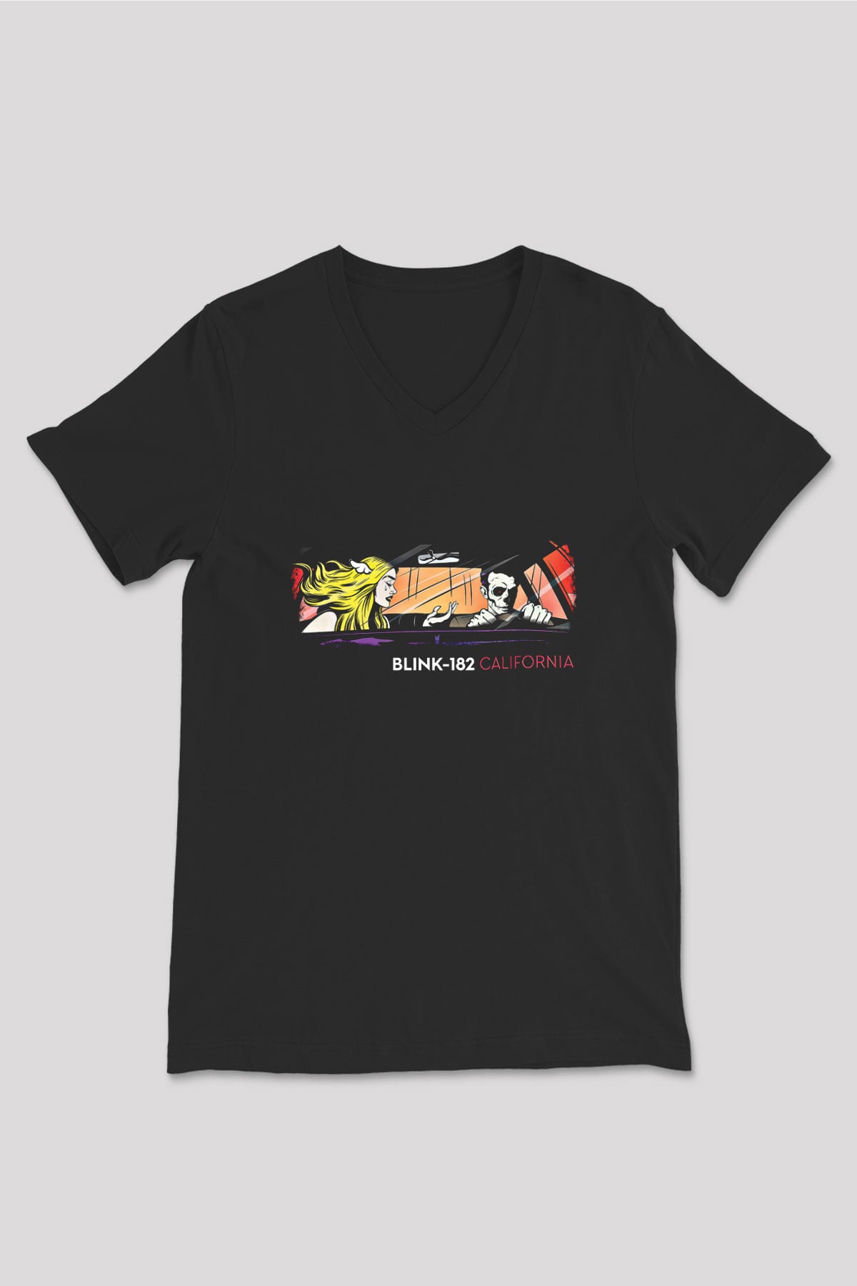 Blink-182 Baskılı Unisex Siyah V Yaka Tişört