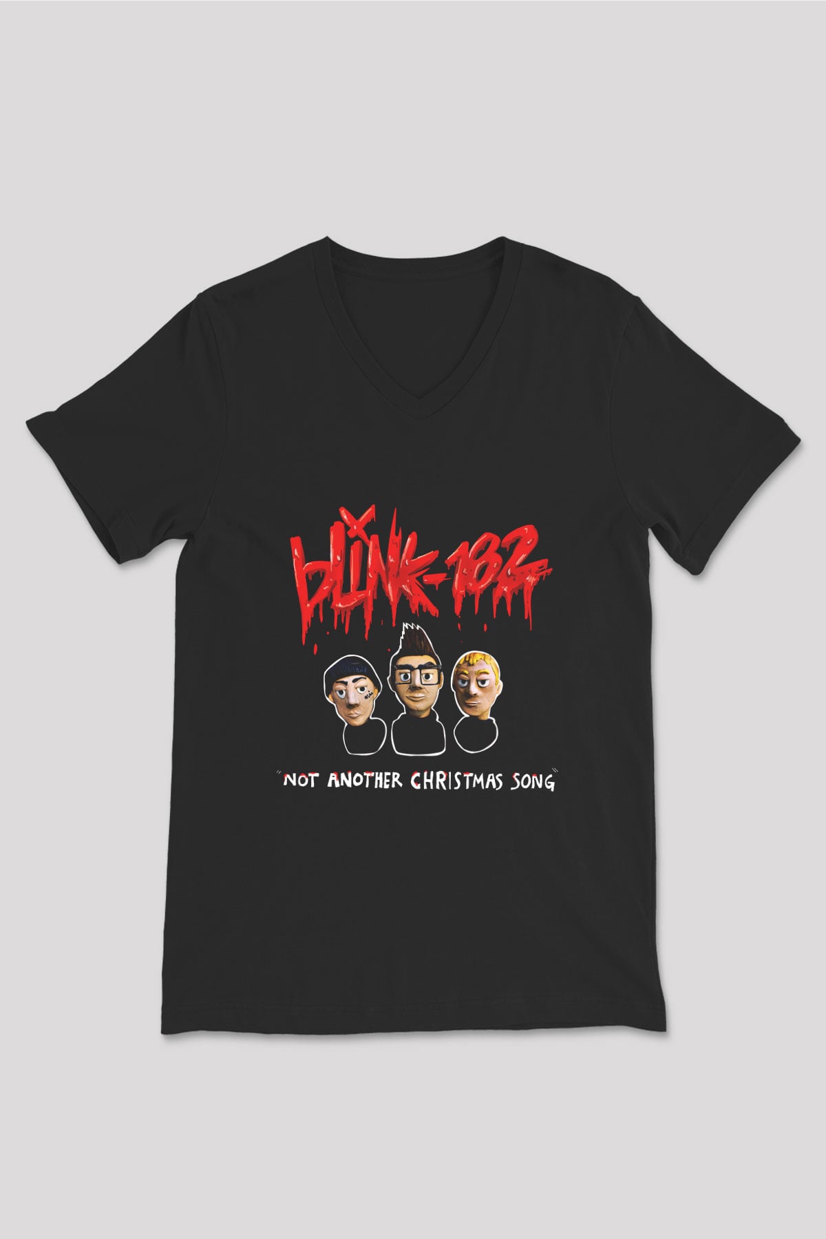 Blink-182 Baskılı Unisex Siyah V Yaka Tişört