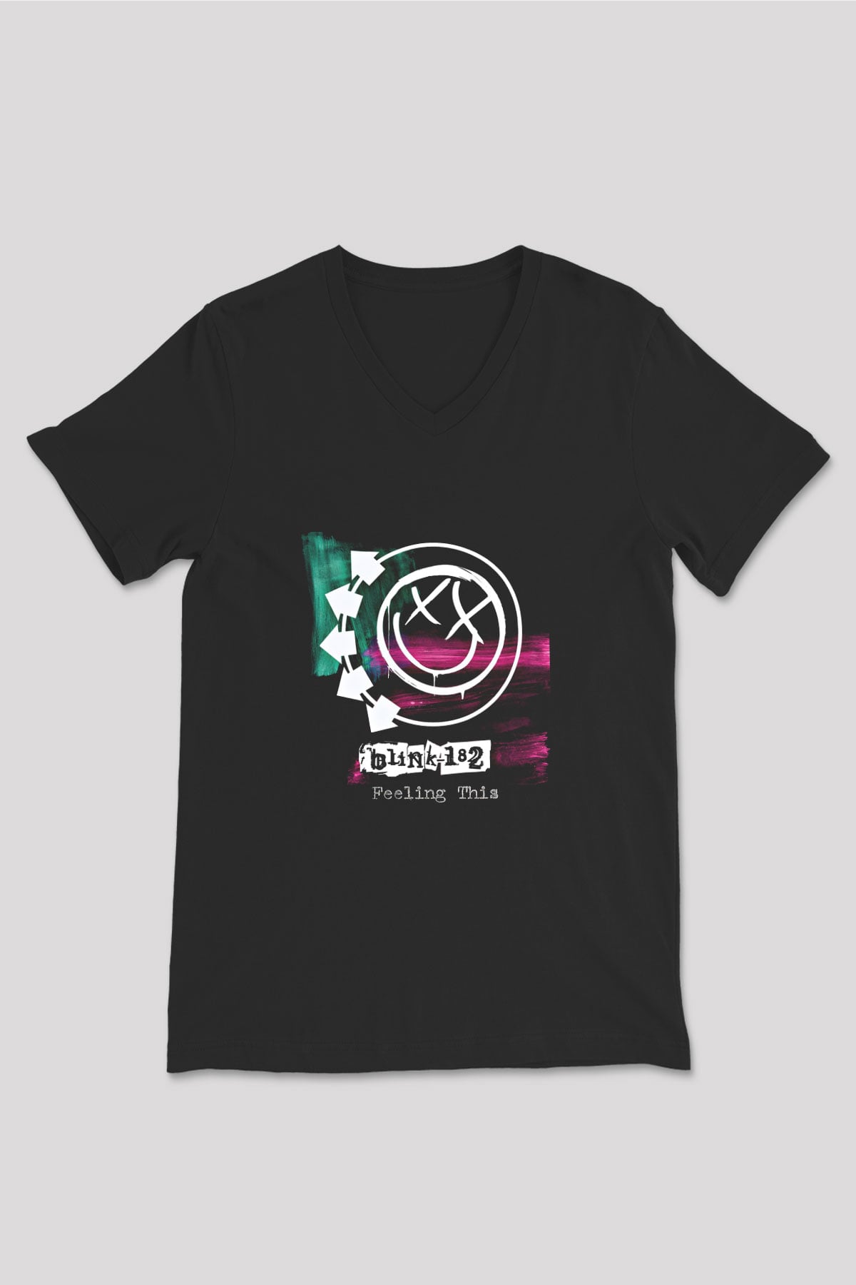 Blink-182 Baskılı Unisex Siyah V Yaka Tişört
