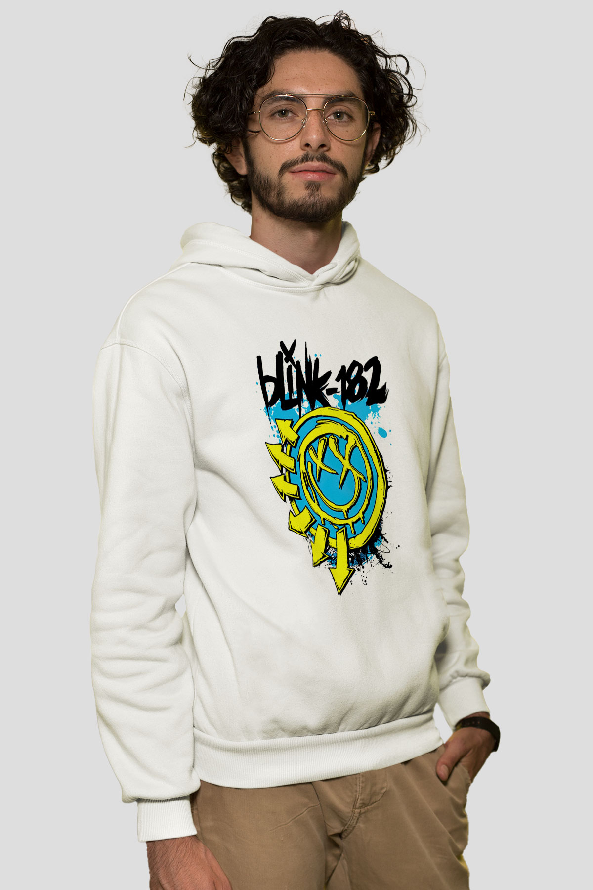 Blink 182 Beyaz Unisex Kapşonlu Sweatshirt