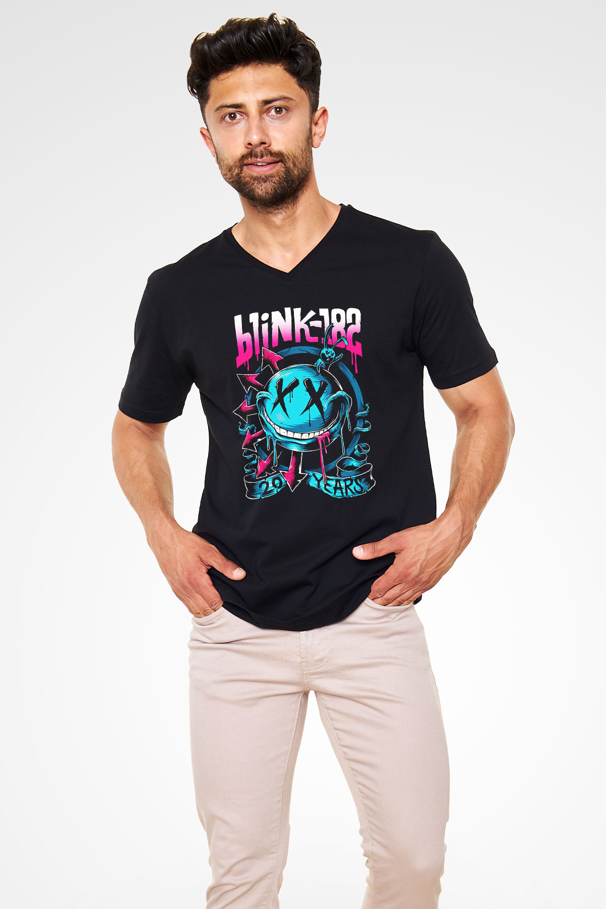Blink 182 Siyah Unisex V Yaka Tişört T-Shirt