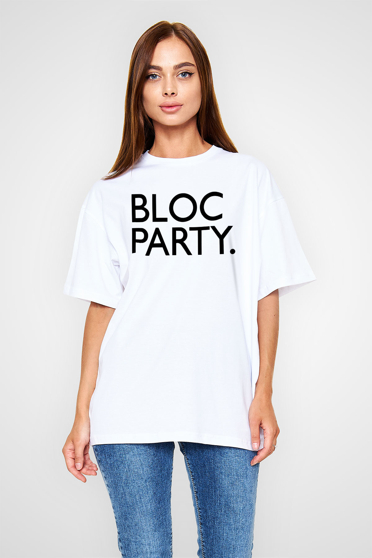 Bloc Party Beyaz Unisex Oversize Tişört T-Shirt