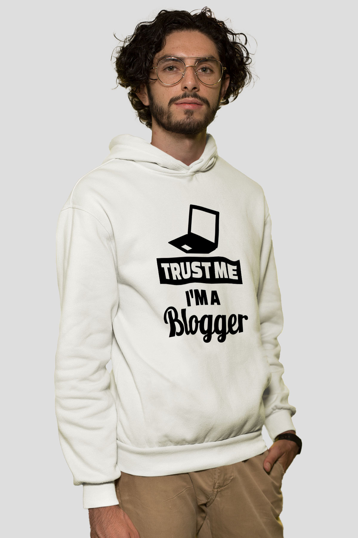 Blogger Beyaz Unisex Kapüşonlu Sweatshirt