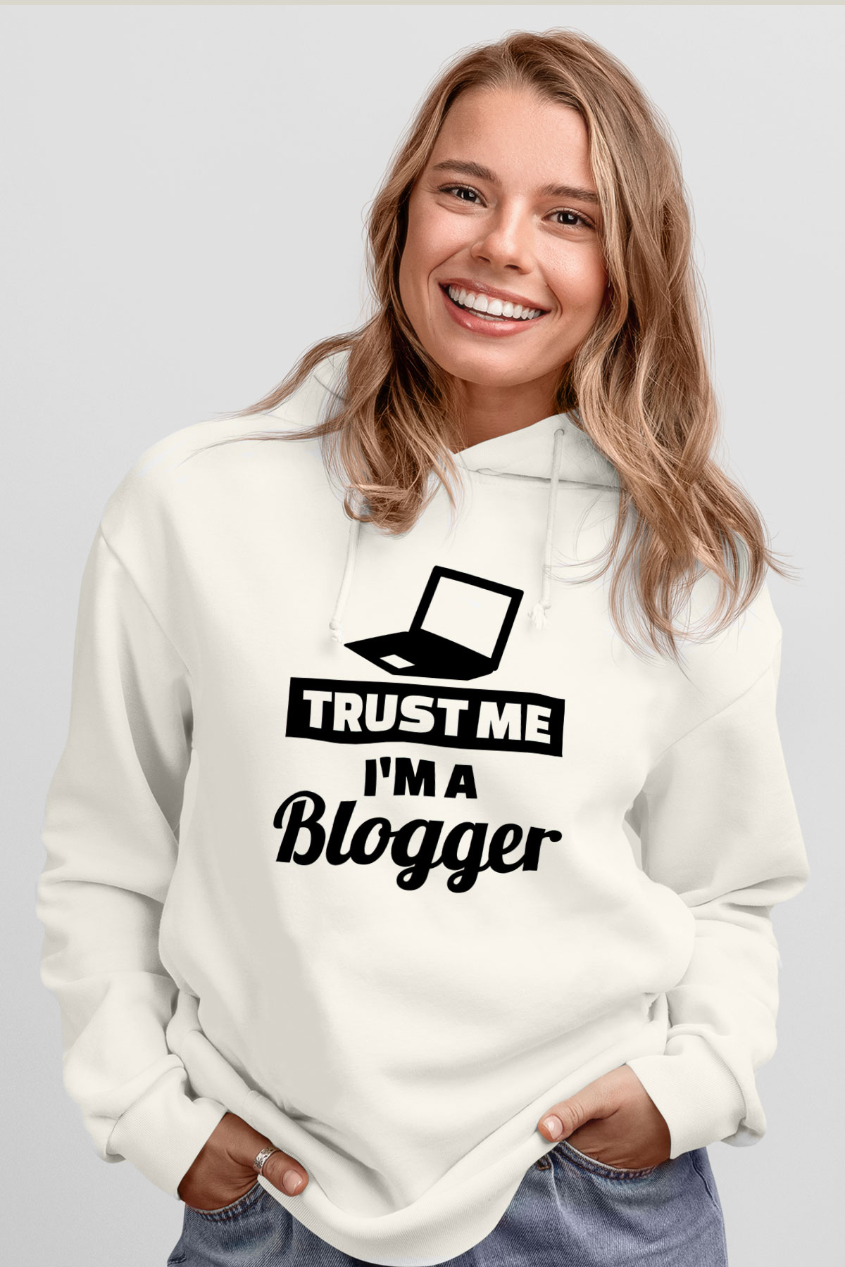 Blogger Beyaz Unisex Kapüşonlu Sweatshirt