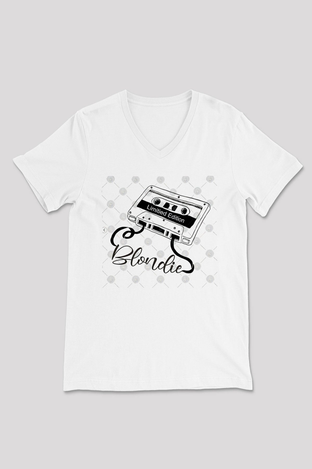 Blondie - Debbie Harry Baskılı Beyaz Unisex V Yaka Tişört - Tshirt