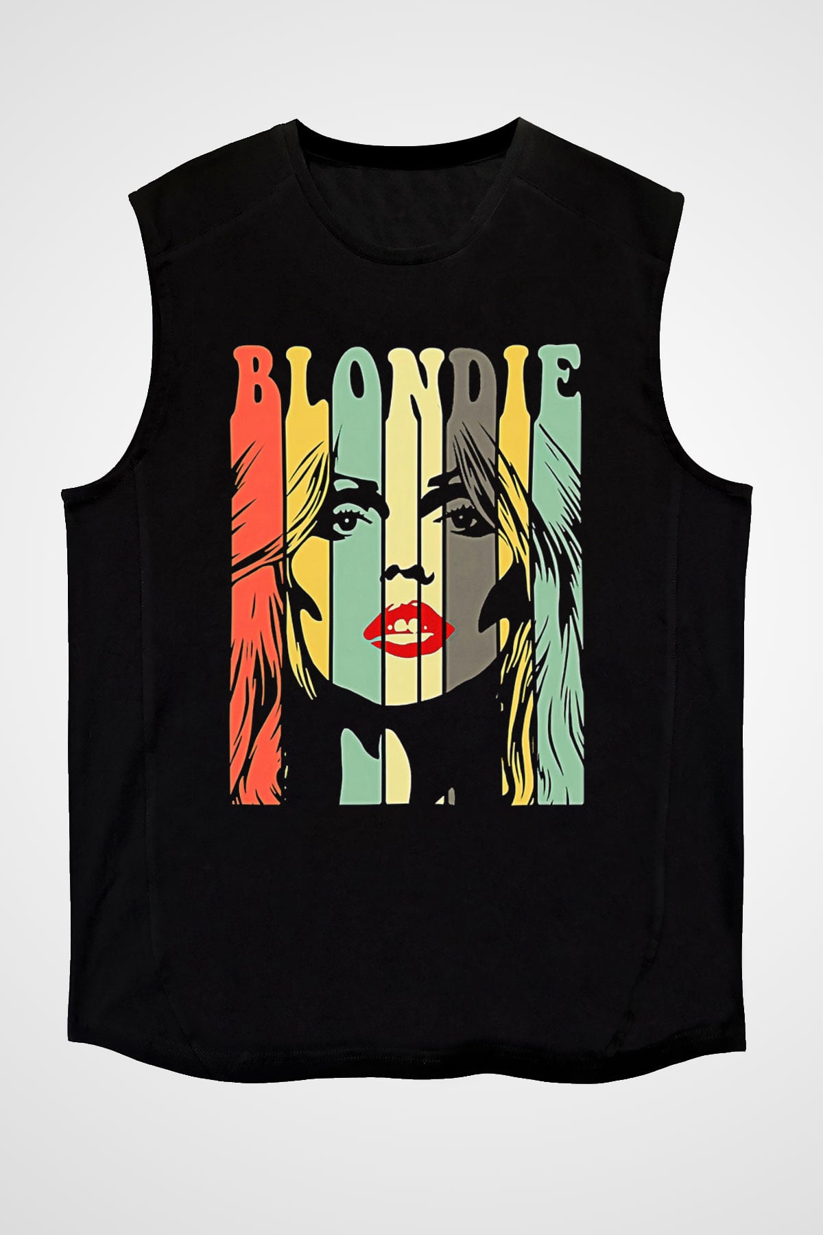 Blondie - Debbie Harry Baskılı Unisex Siyah Kolsuz Tişört - Tshirt