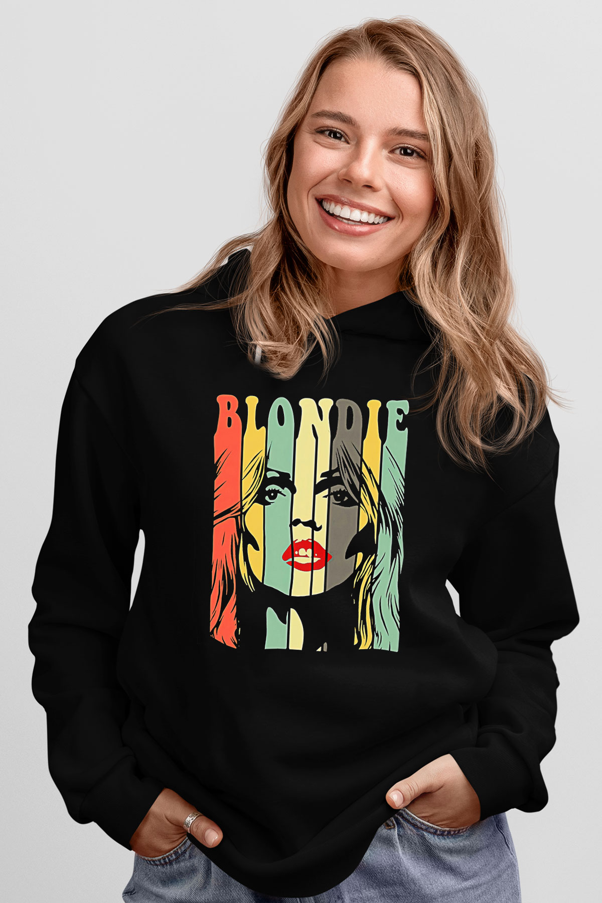 Blondie - Debbie Harry Baskılı Unisex Siyah Kapüşonlu Sweatshirt