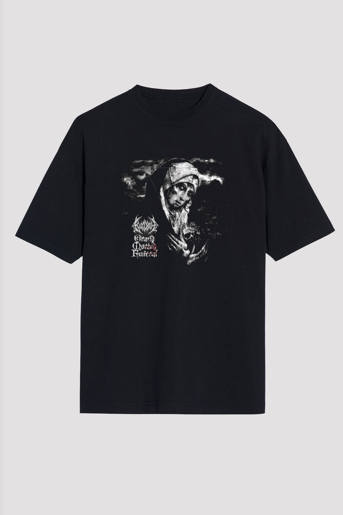 Bloodbath Baskılı Unisex Siyah Oversize Tişört