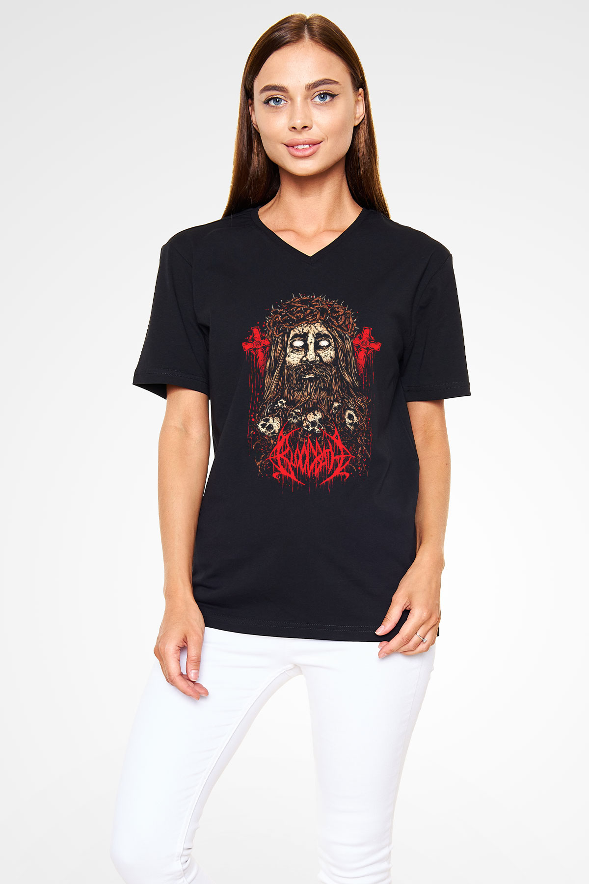 Bloodbath Siyah Unisex V Yaka Tişört T-Shirt