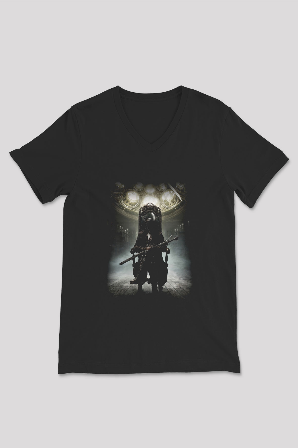 Bloodborne Siyah Unisex V Yaka Tişört T-Shirt