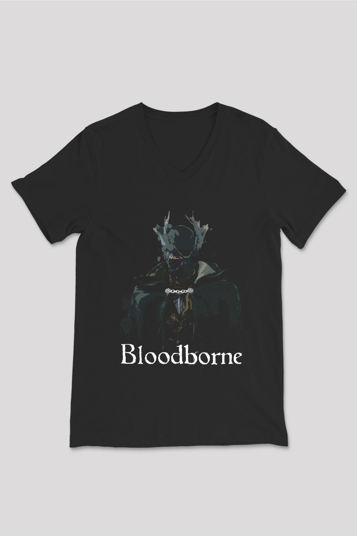 Bloodborne Siyah Unisex V Yaka Tişört T-Shirt