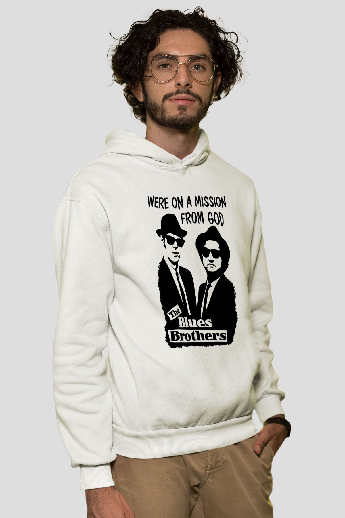 Blue Brothers Beyaz Unisex Kapşonlu Sweatshirt