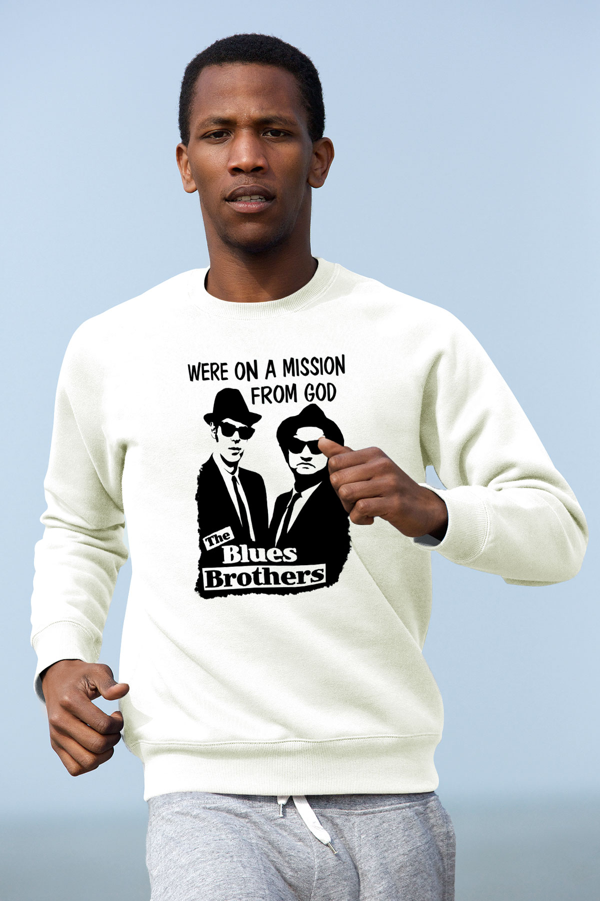 Blue Brothers Beyaz Unisex Sweatshirt