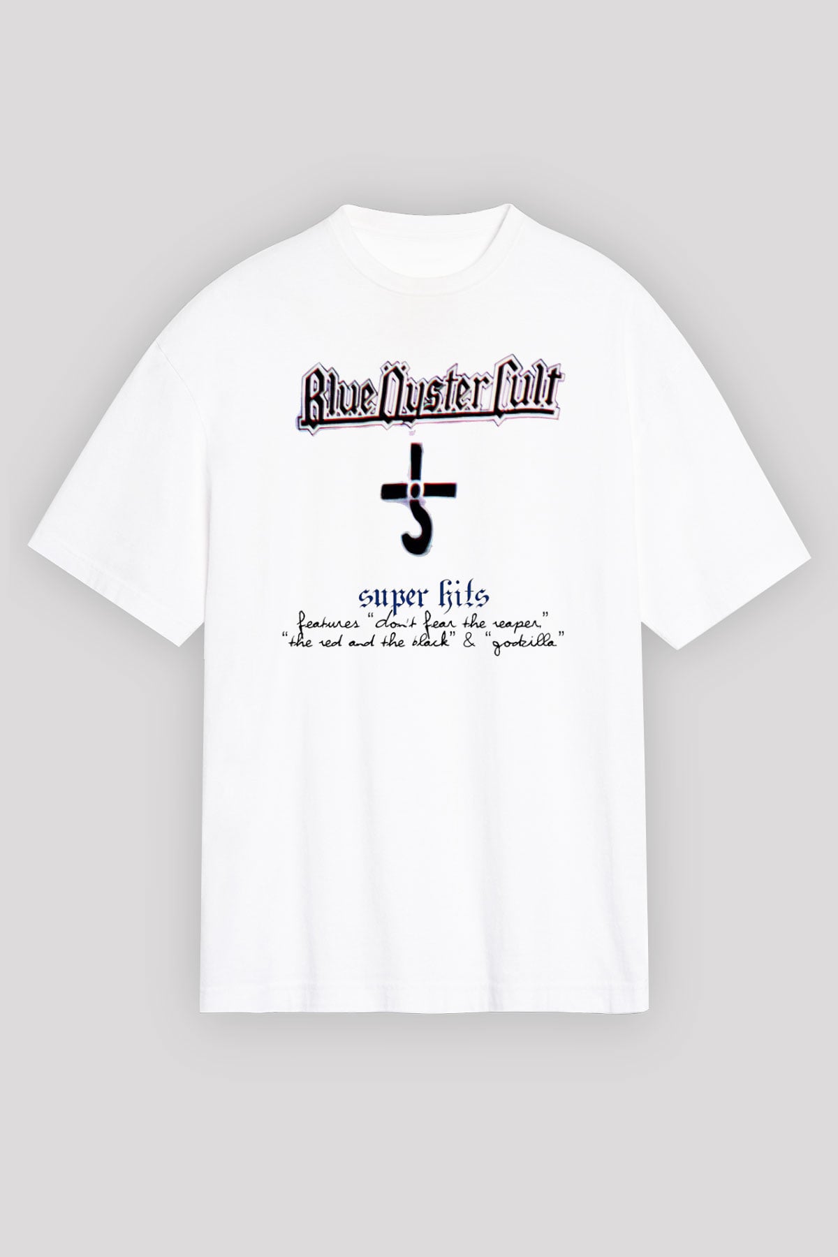 Blue Oyster Cult Baskılı Beyaz Unisex Oversize Tişört - Tshirt