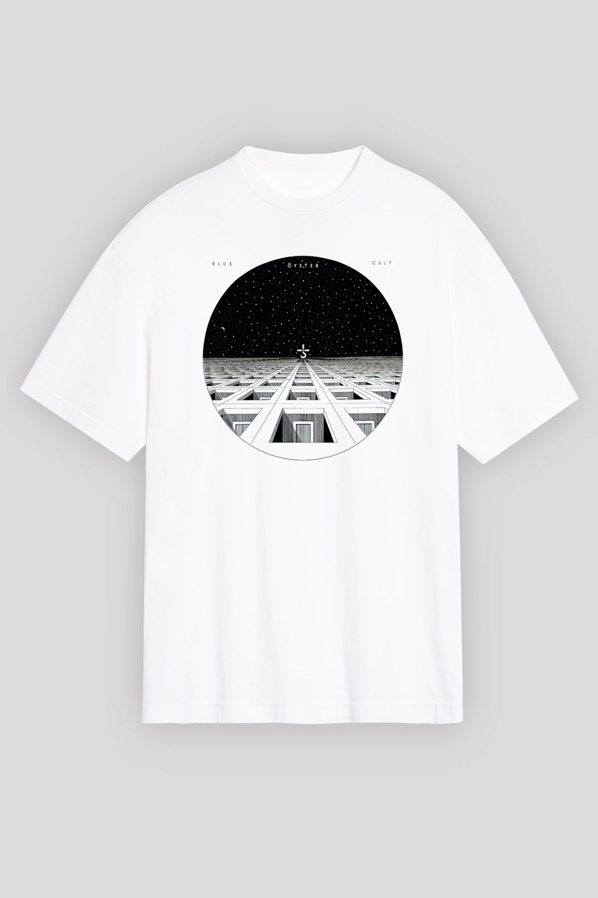 Blue Oyster Cult Baskılı Beyaz Unisex Oversize Tişört - Tshirt