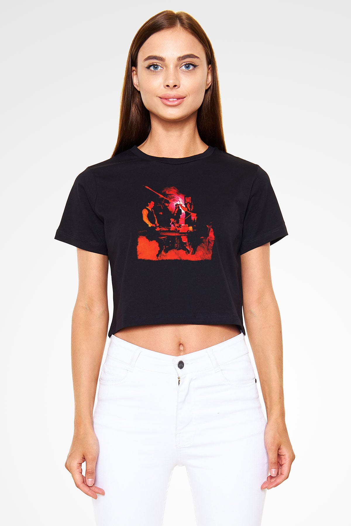 Blue Oyster Cult Baskılı Siyah Crop Top Kadın Tişört - Tshirt