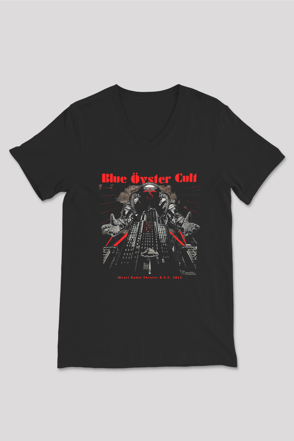 Blue Oyster Cult Baskılı Unisex Siyah V Yaka Tişört - Tshirt