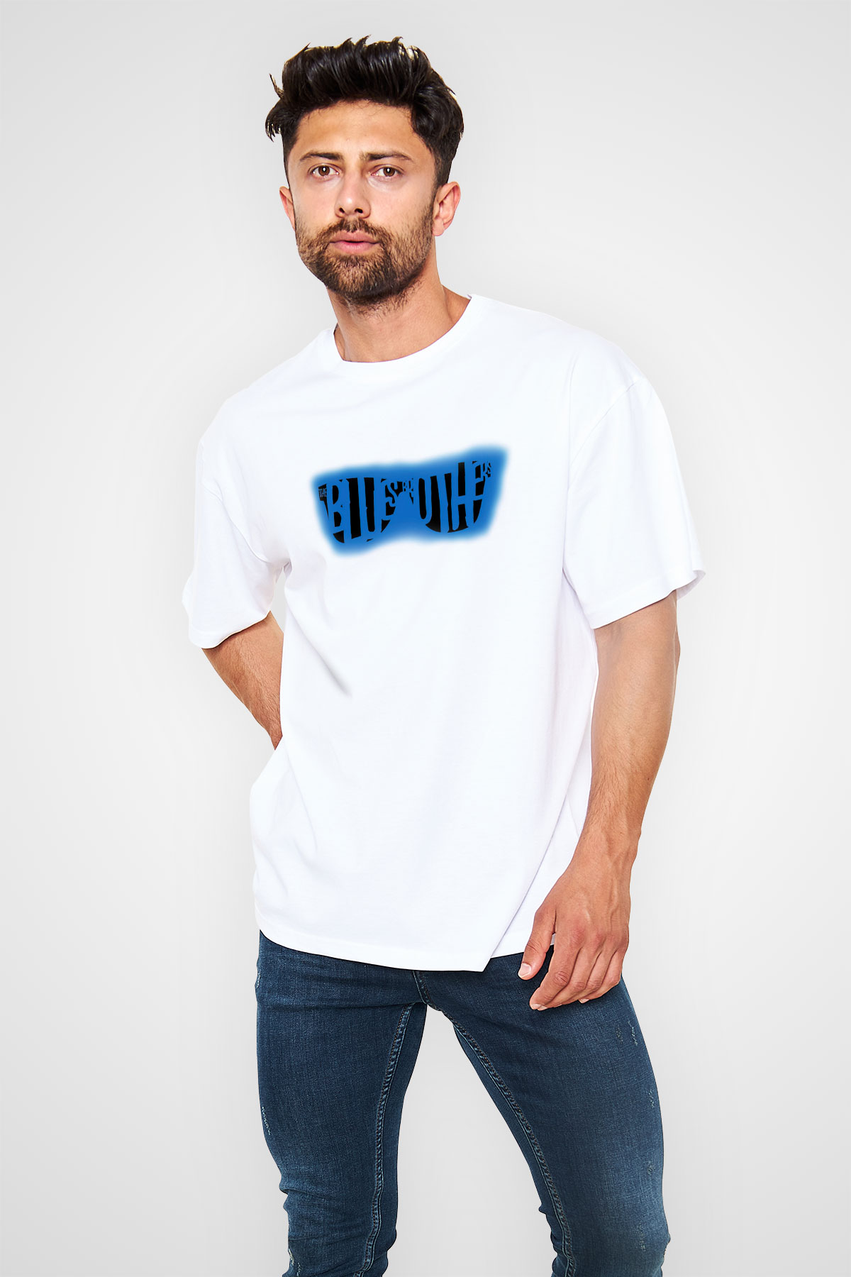 Blues Brothers Beyaz Unisex Oversize Tişört T-Shirt