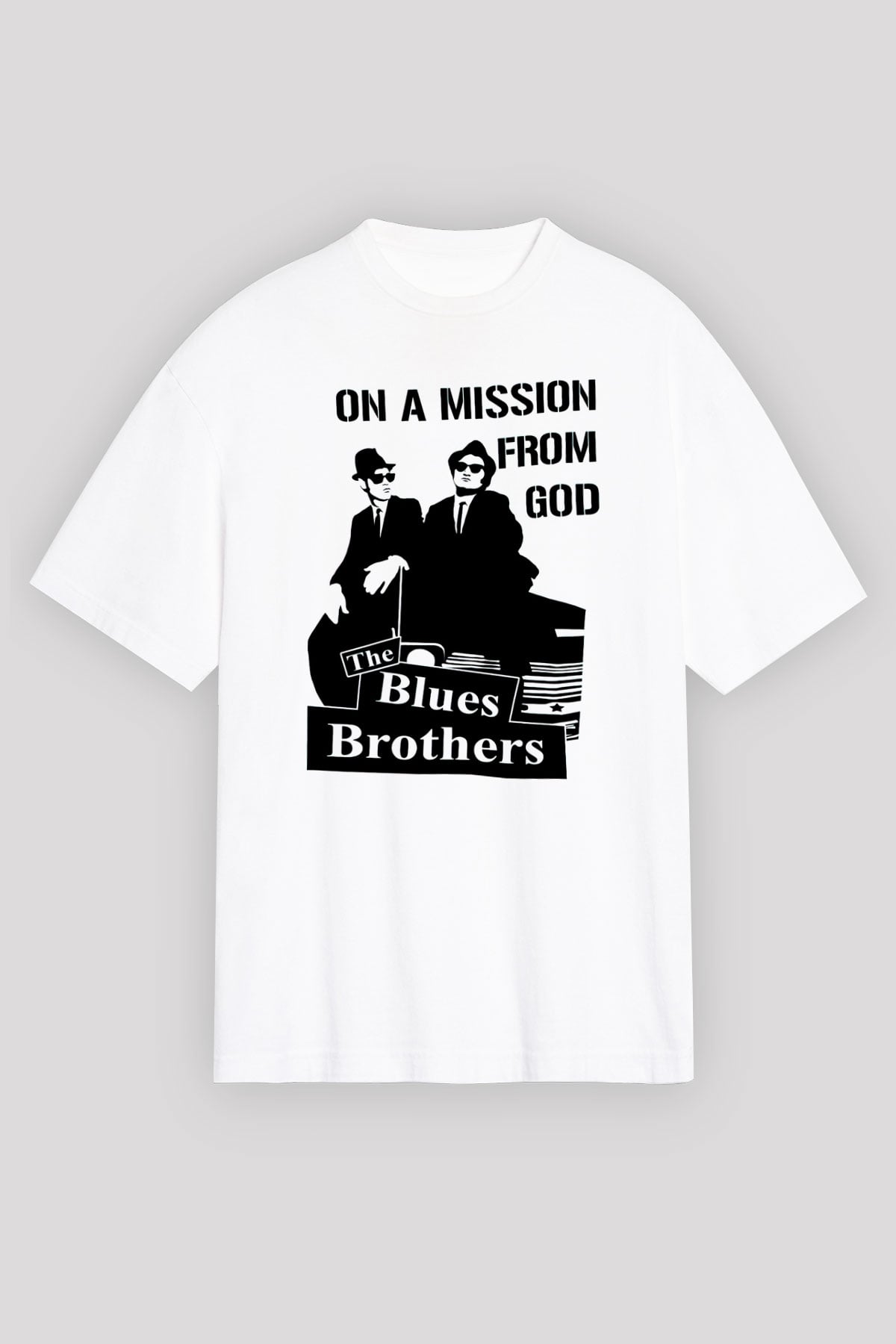 Blues Brothers Beyaz Unisex Oversize Tişört T-Shirt
