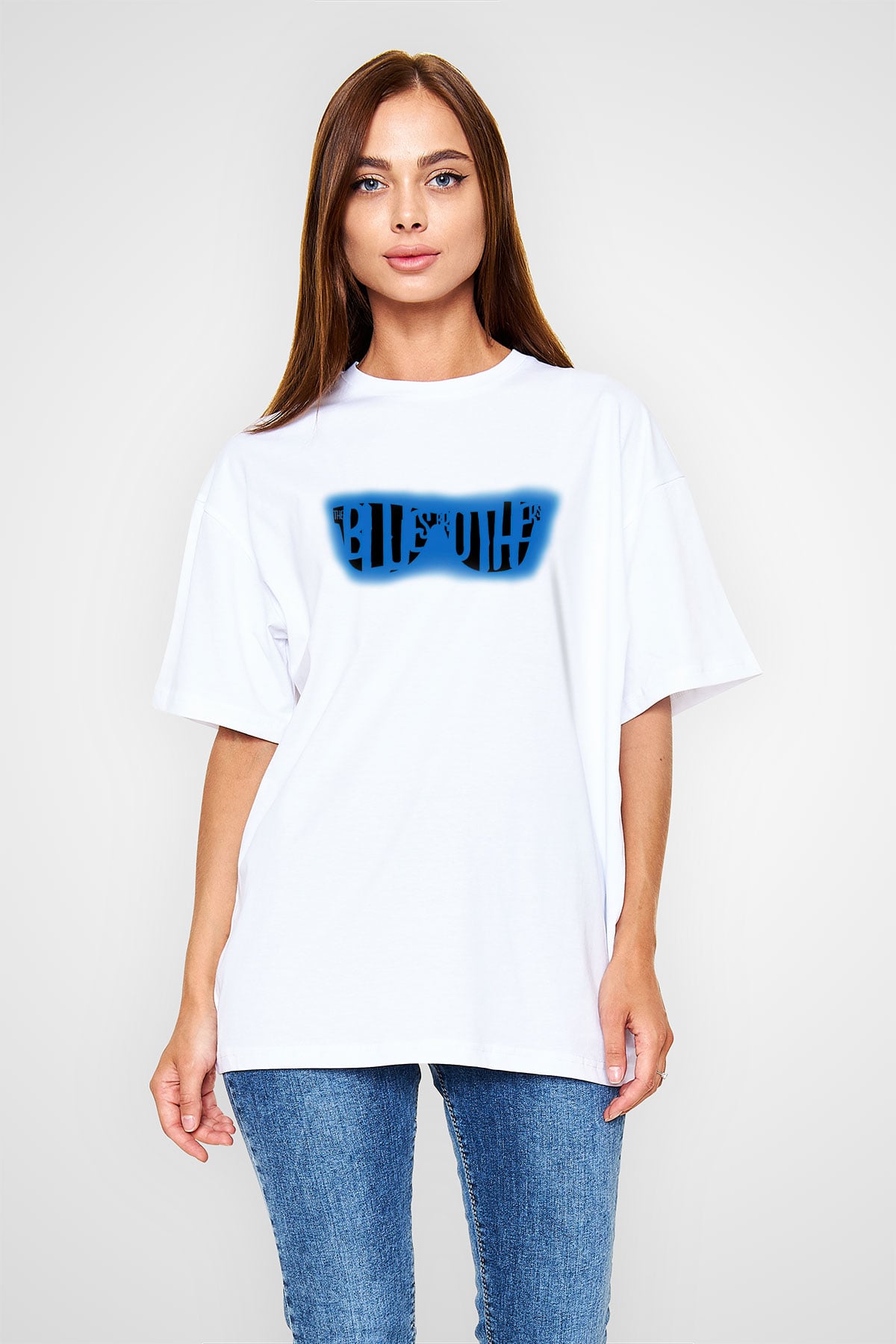 Blues Brothers Beyaz Unisex Oversize Tişört T-Shirt