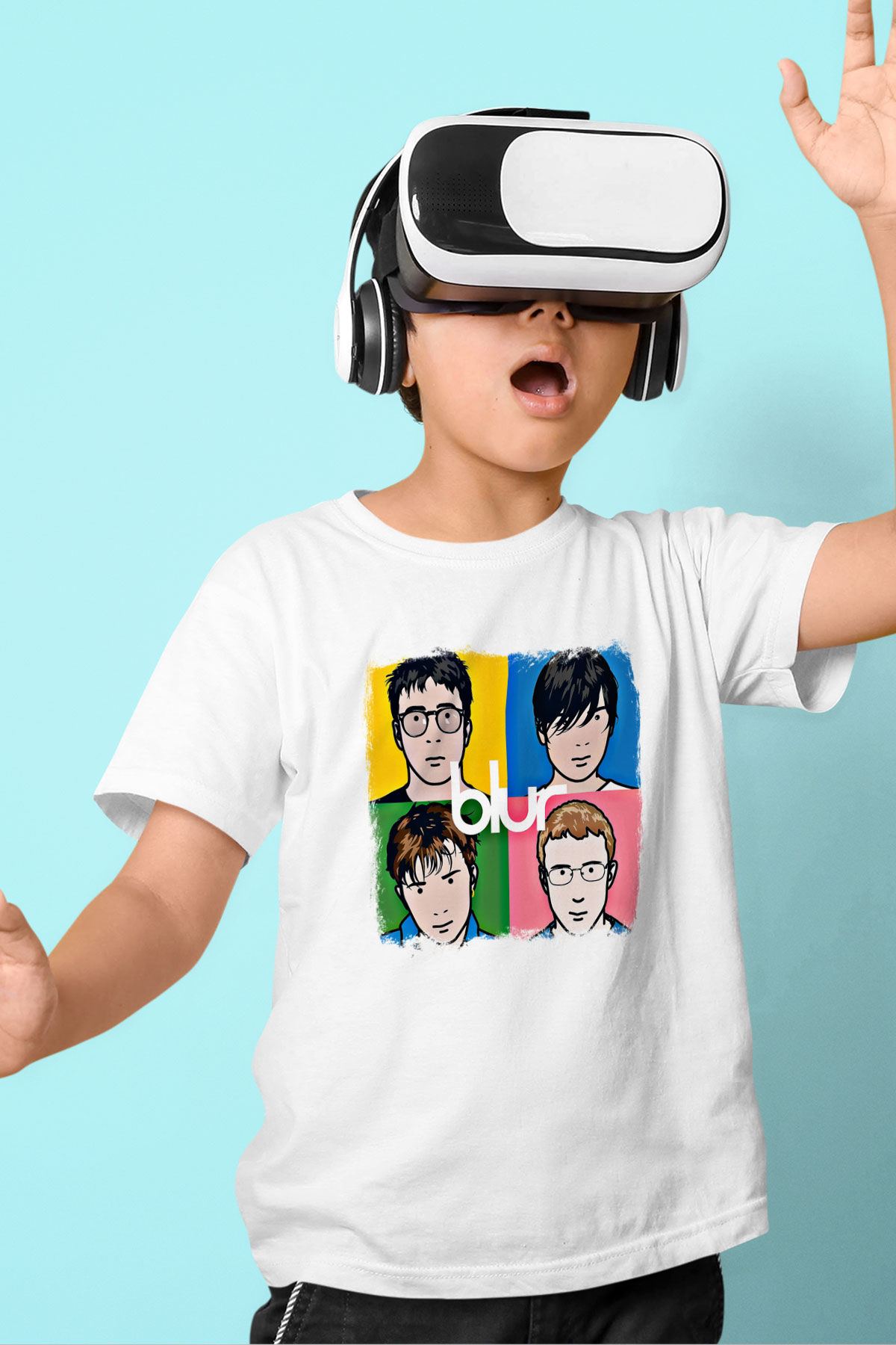 Blur Baskılı Unisex Beyaz Çocuk Tişört
