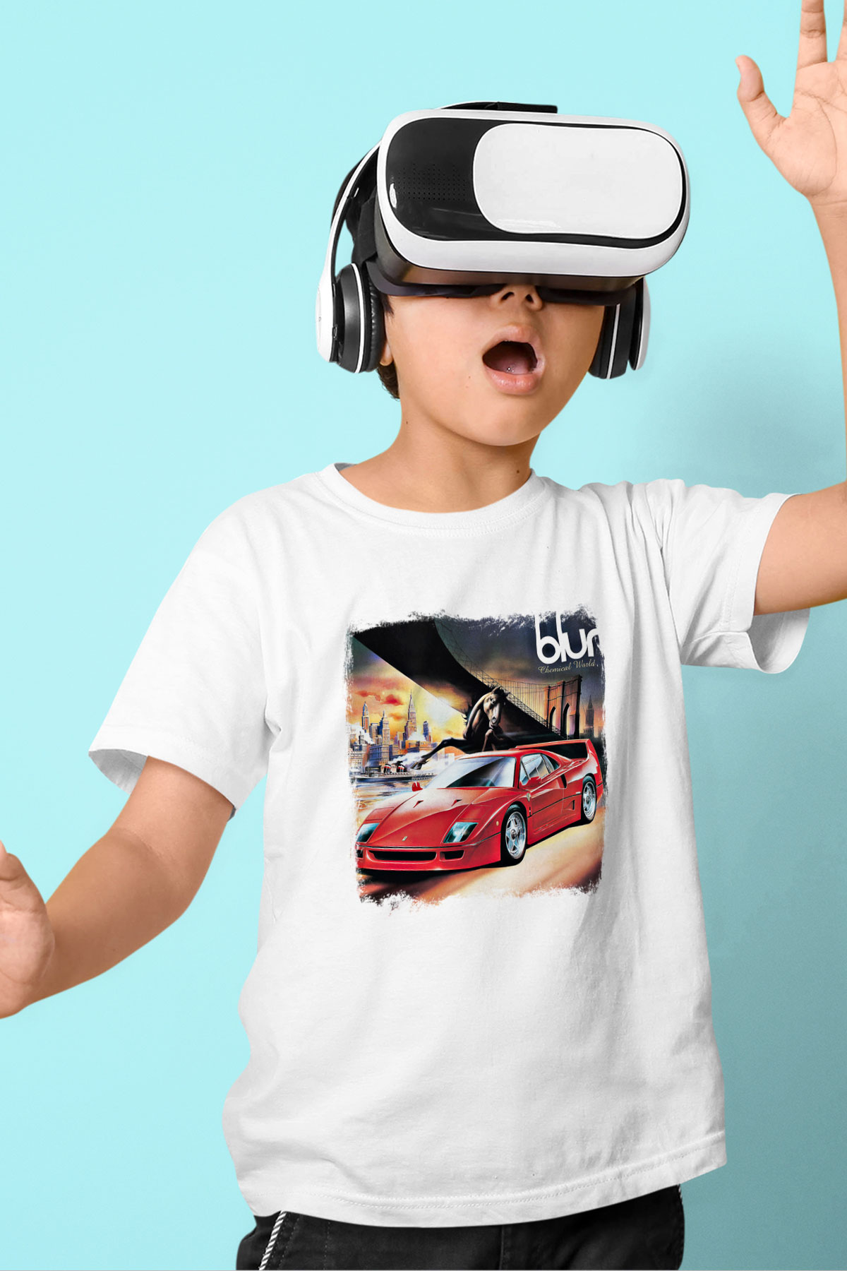 Blur Baskılı Unisex Beyaz Çocuk Tişört