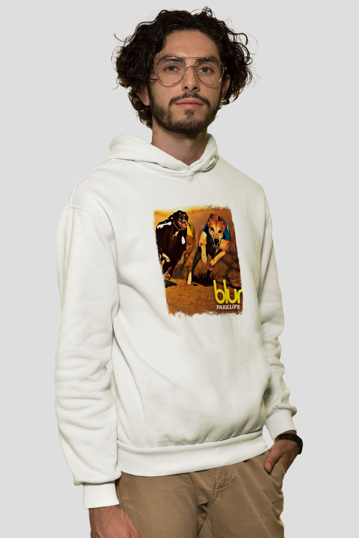 Blur Baskılı Unisex Beyaz Hoodie