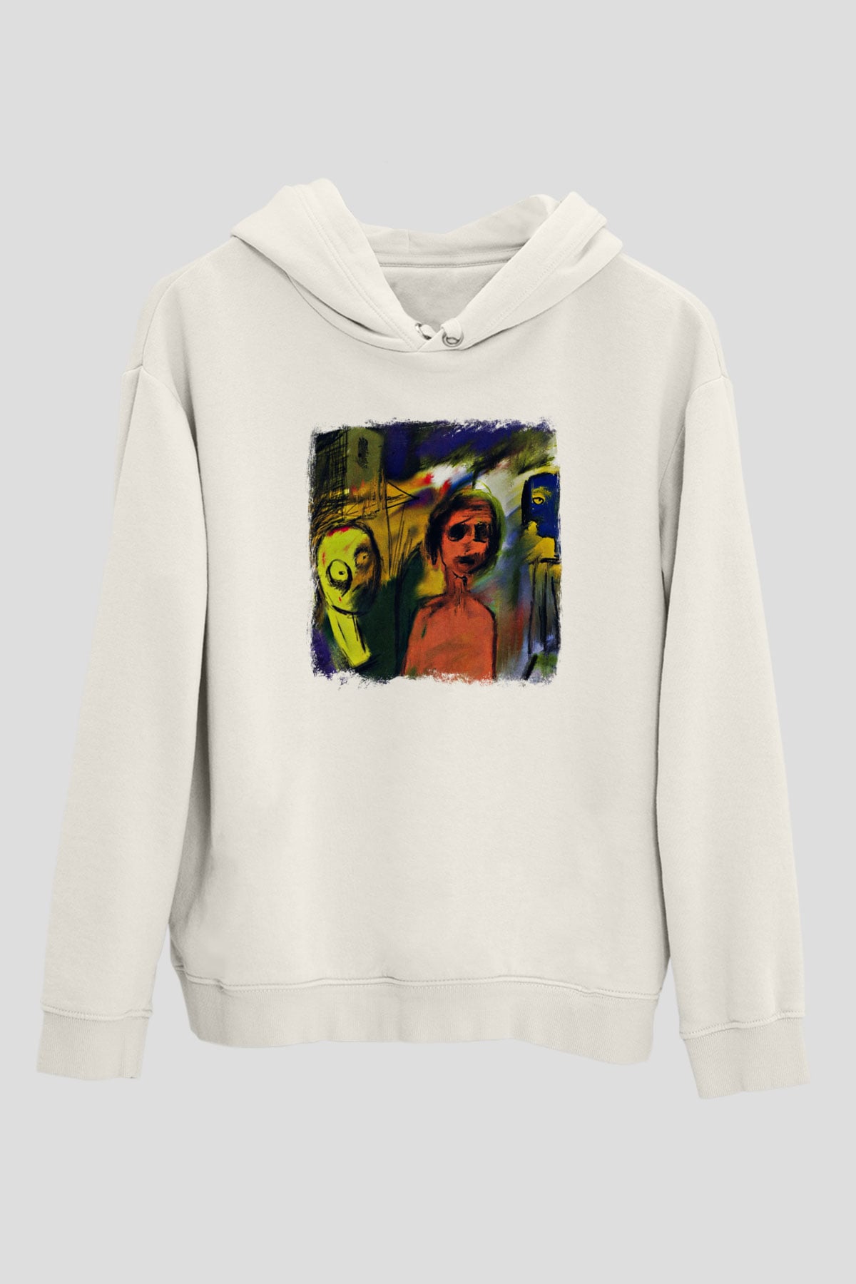Blur Baskılı Unisex Beyaz Hoodie