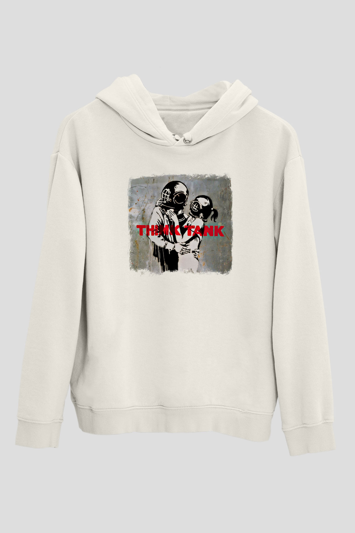Blur Baskılı Unisex Beyaz Hoodie