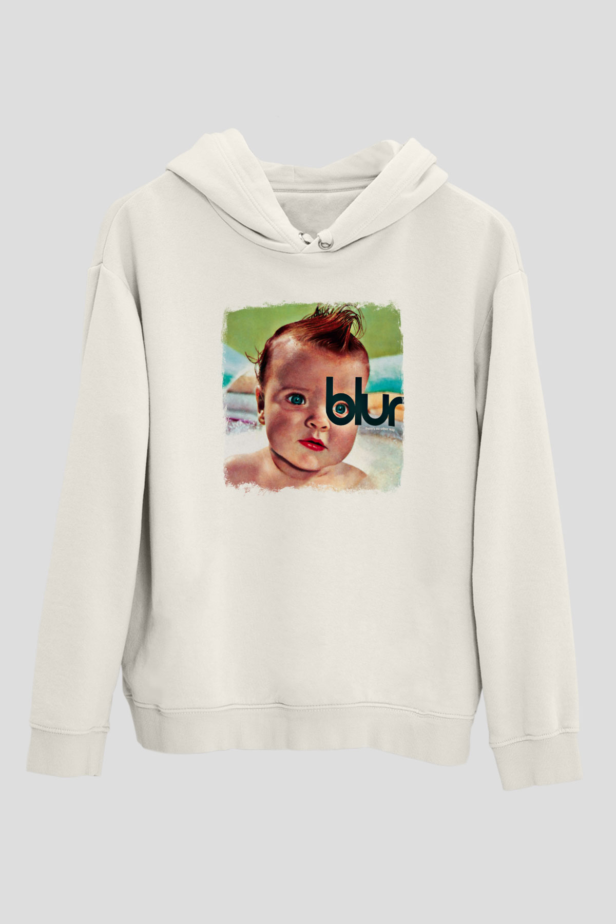 Blur Baskılı Unisex Beyaz Hoodie