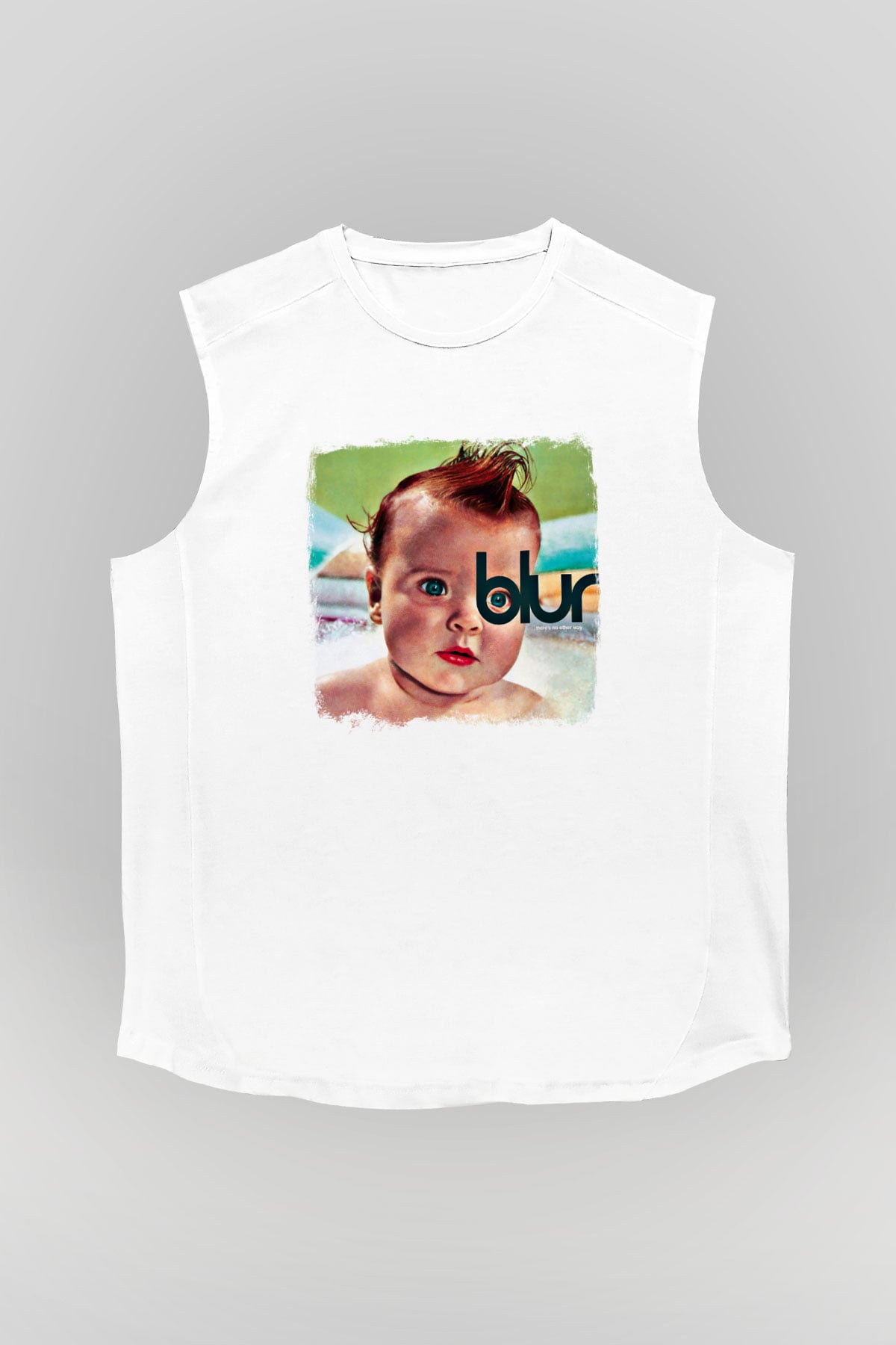 Blur Baskılı Unisex Beyaz Kolsuz Tişört