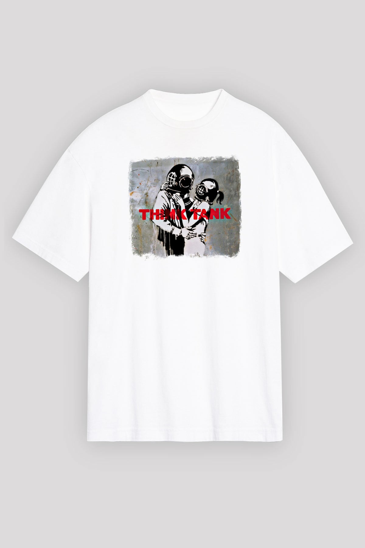 Blur Baskılı Unisex Beyaz Oversize Tişört