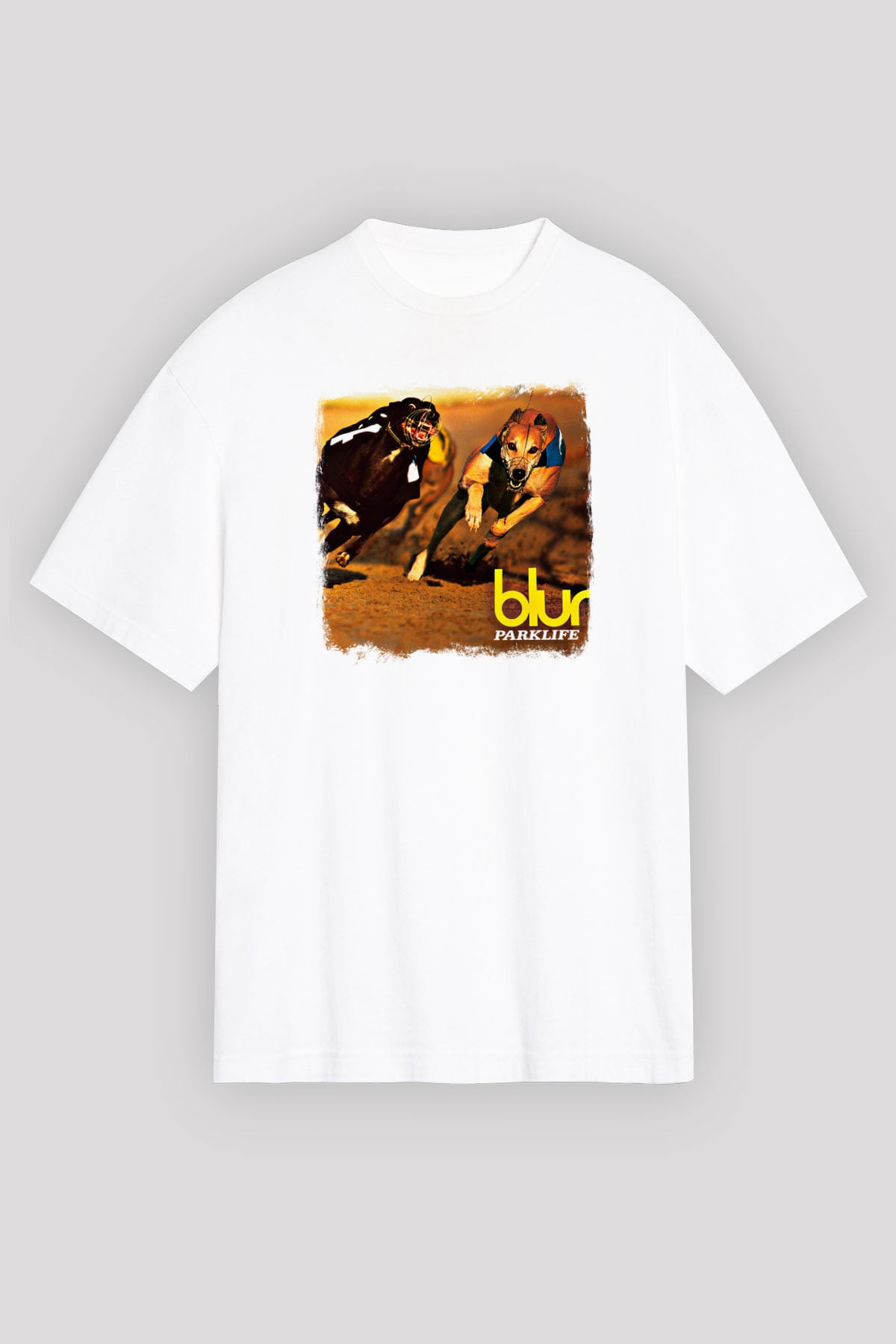 Blur Baskılı Unisex Beyaz Oversize Tişört