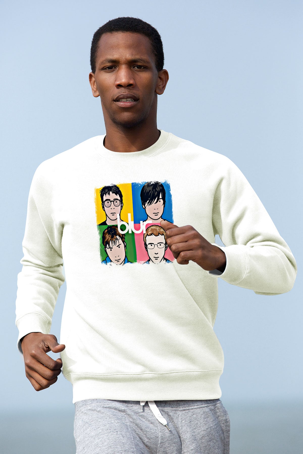 Blur Baskılı Unisex Beyaz Sweatshirt