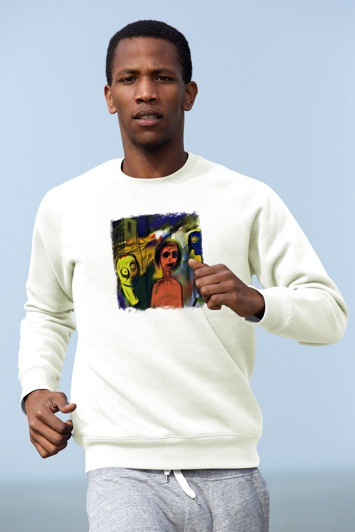 Blur Baskılı Unisex Beyaz Sweatshirt