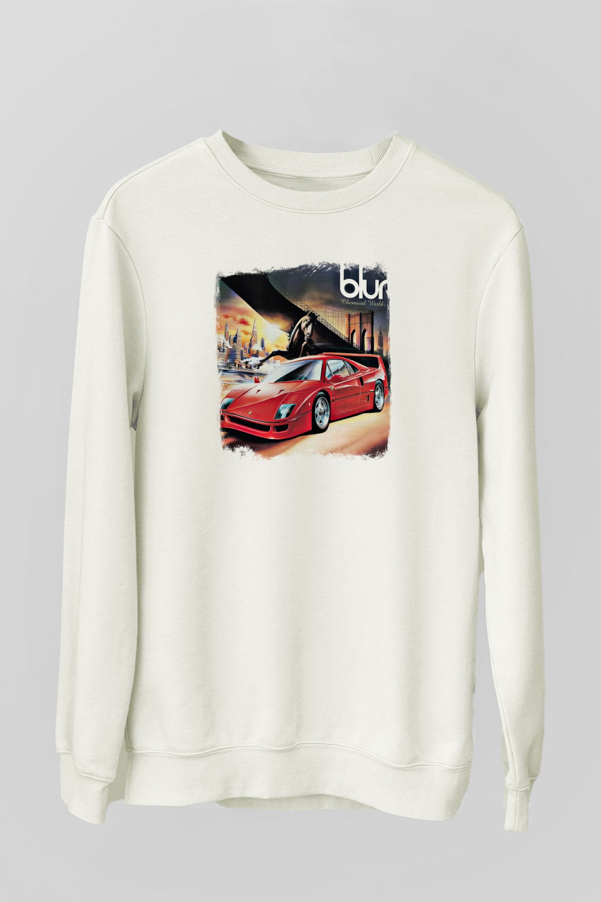 Blur Baskılı Unisex Beyaz Sweatshirt