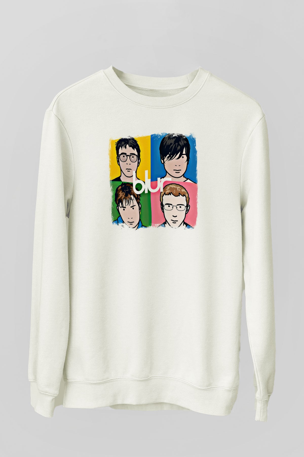 Blur Baskılı Unisex Beyaz Sweatshirt