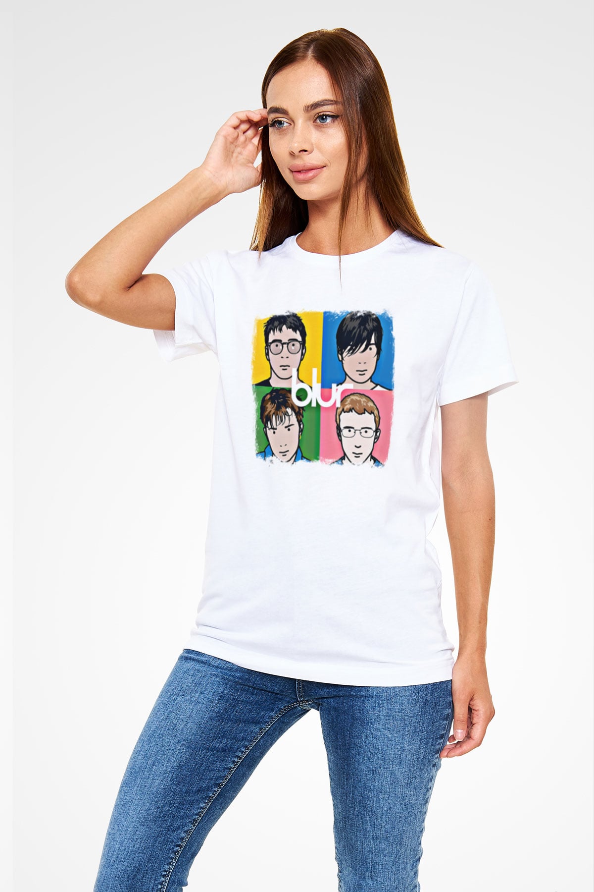 Blur Baskılı Unisex Beyaz Tişört