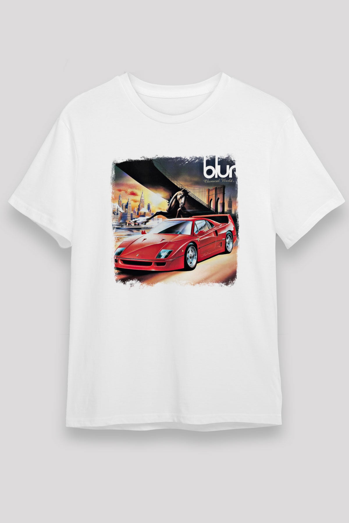 Blur Baskılı Unisex Beyaz Tişört