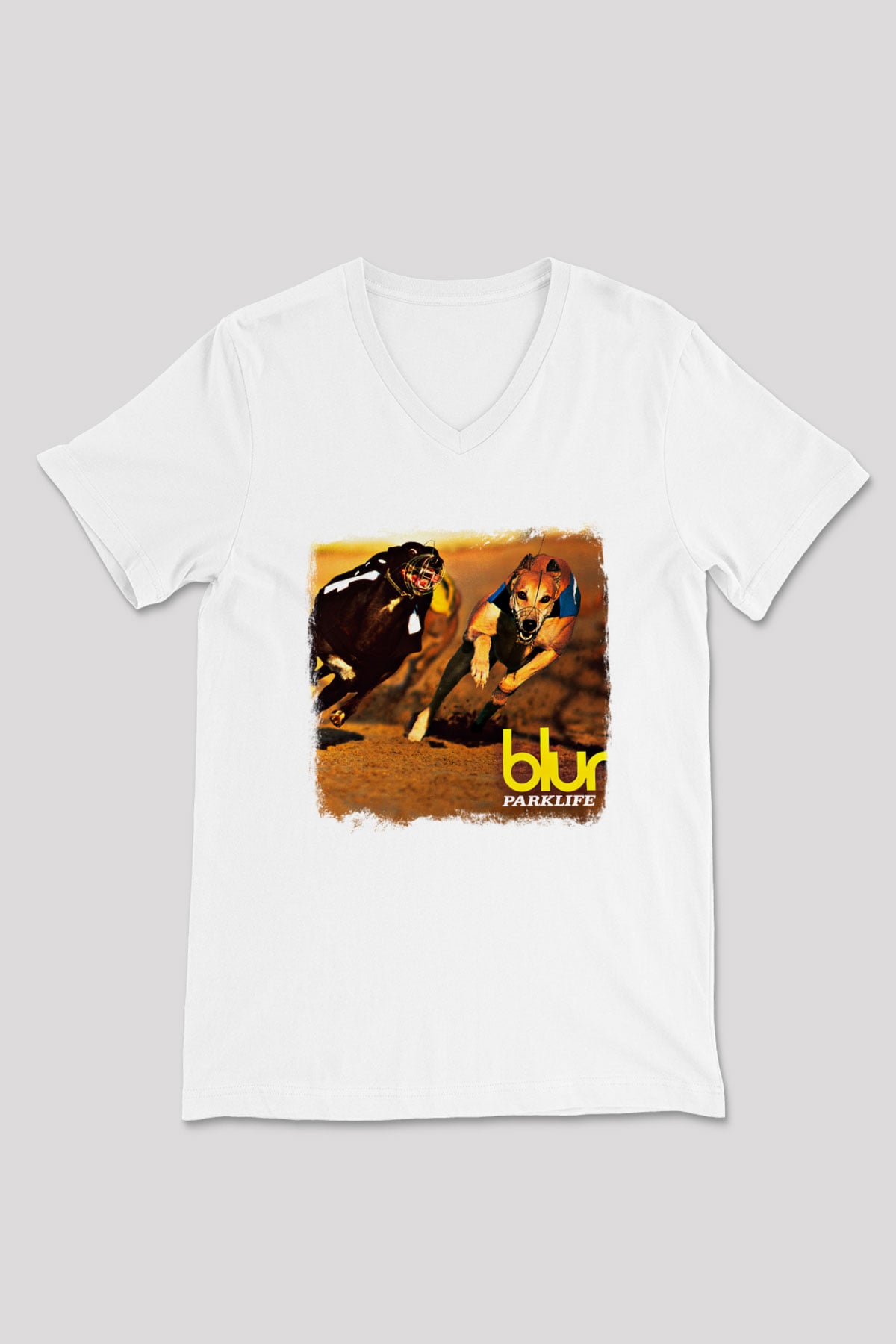 Blur Baskılı Unisex Beyaz V Yaka Tişört