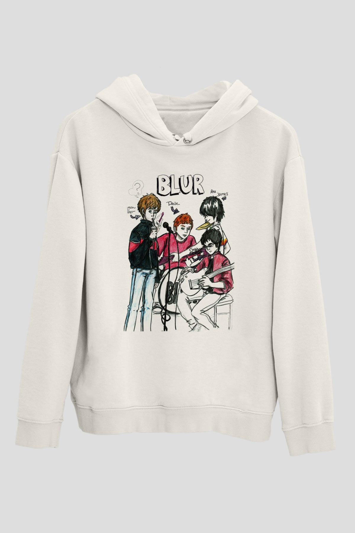 Blur Beyaz Unisex Kapşonlu Sweatshirt