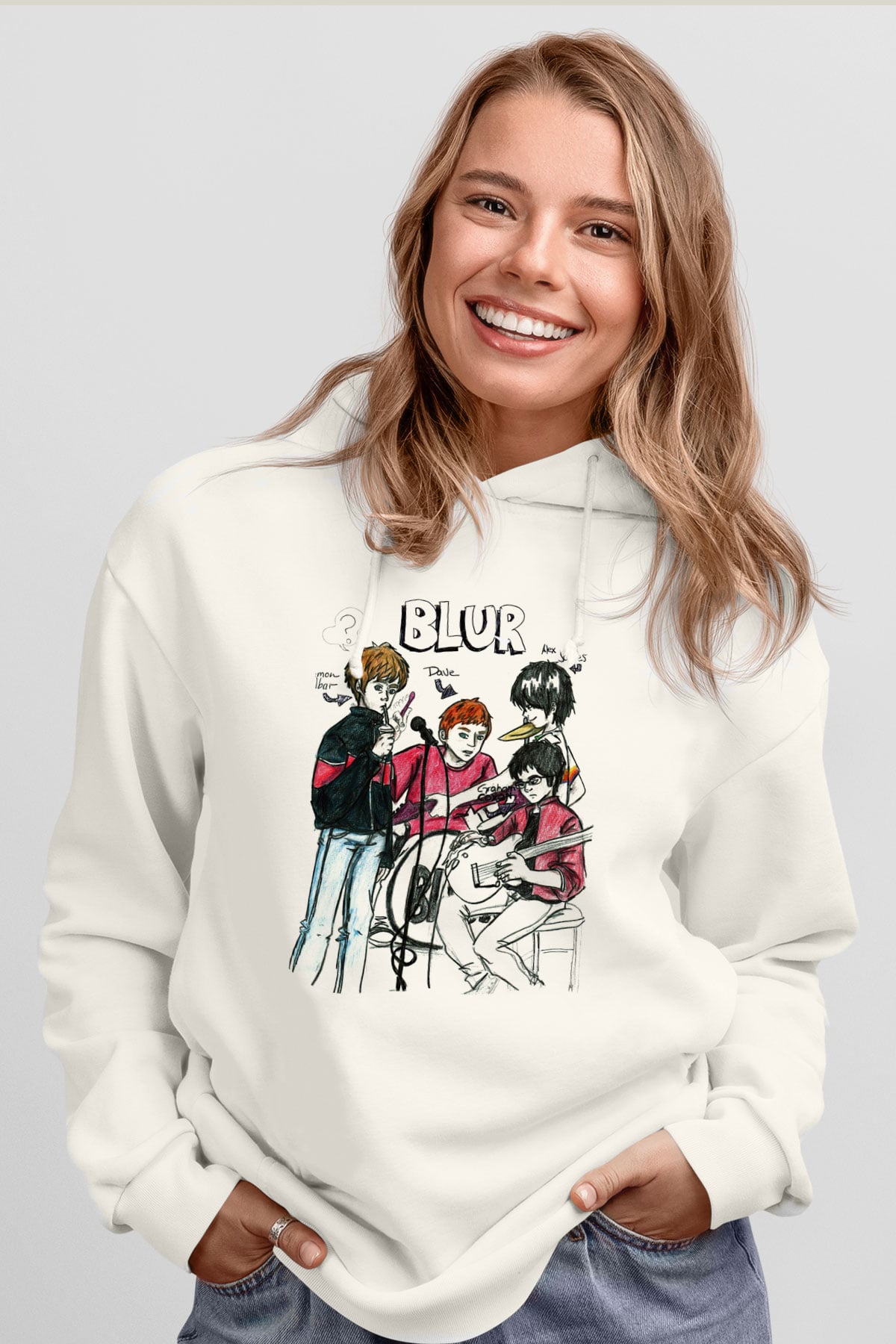 Blur Beyaz Unisex Kapşonlu Sweatshirt