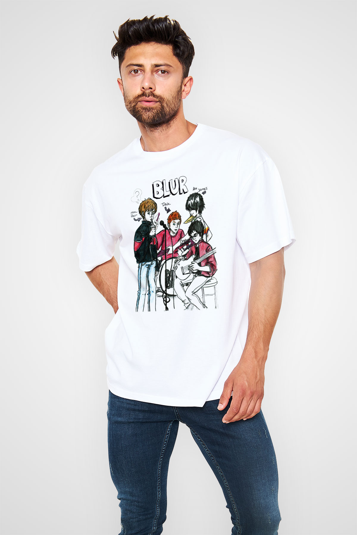 Blur Beyaz Unisex Oversize Tişört T-Shirt