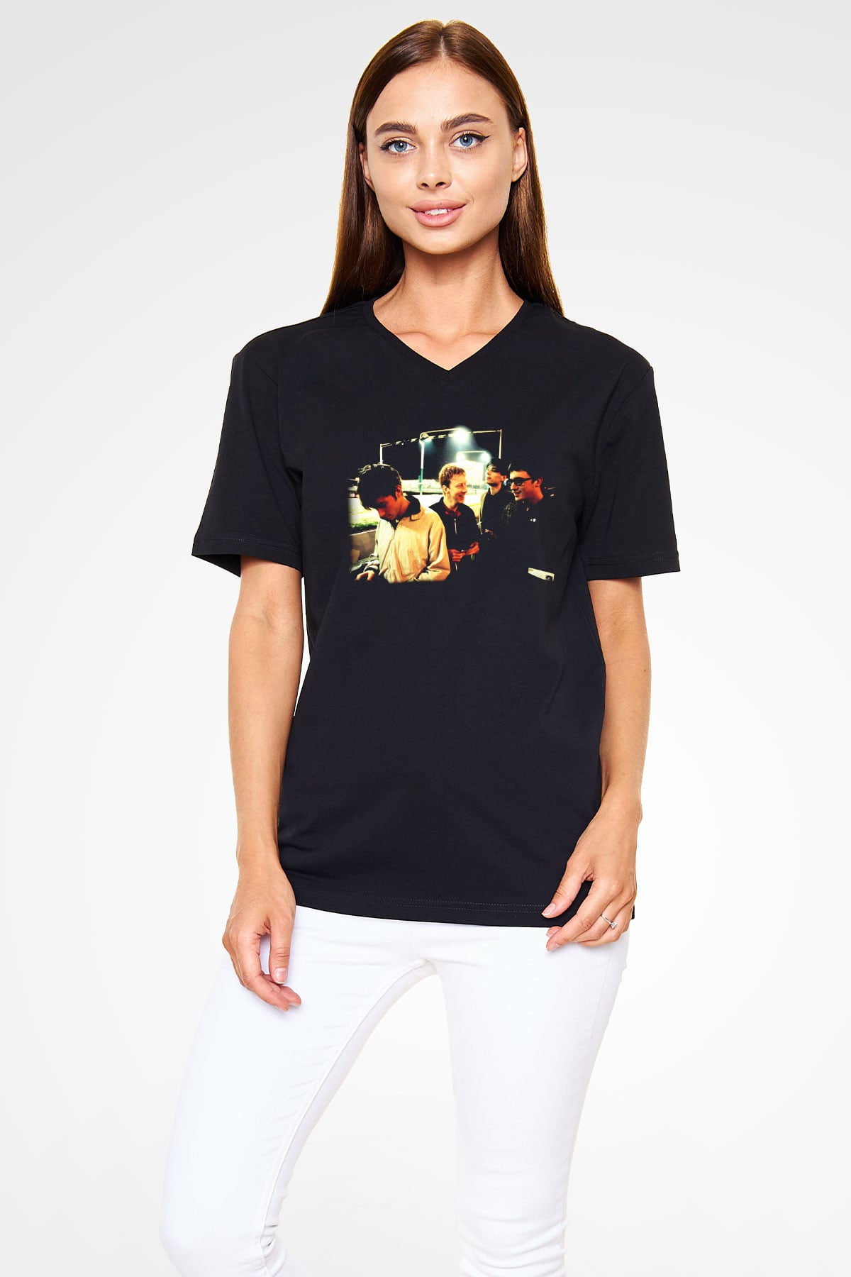Blur Siyah Unisex V Yaka Tişört T-Shirt