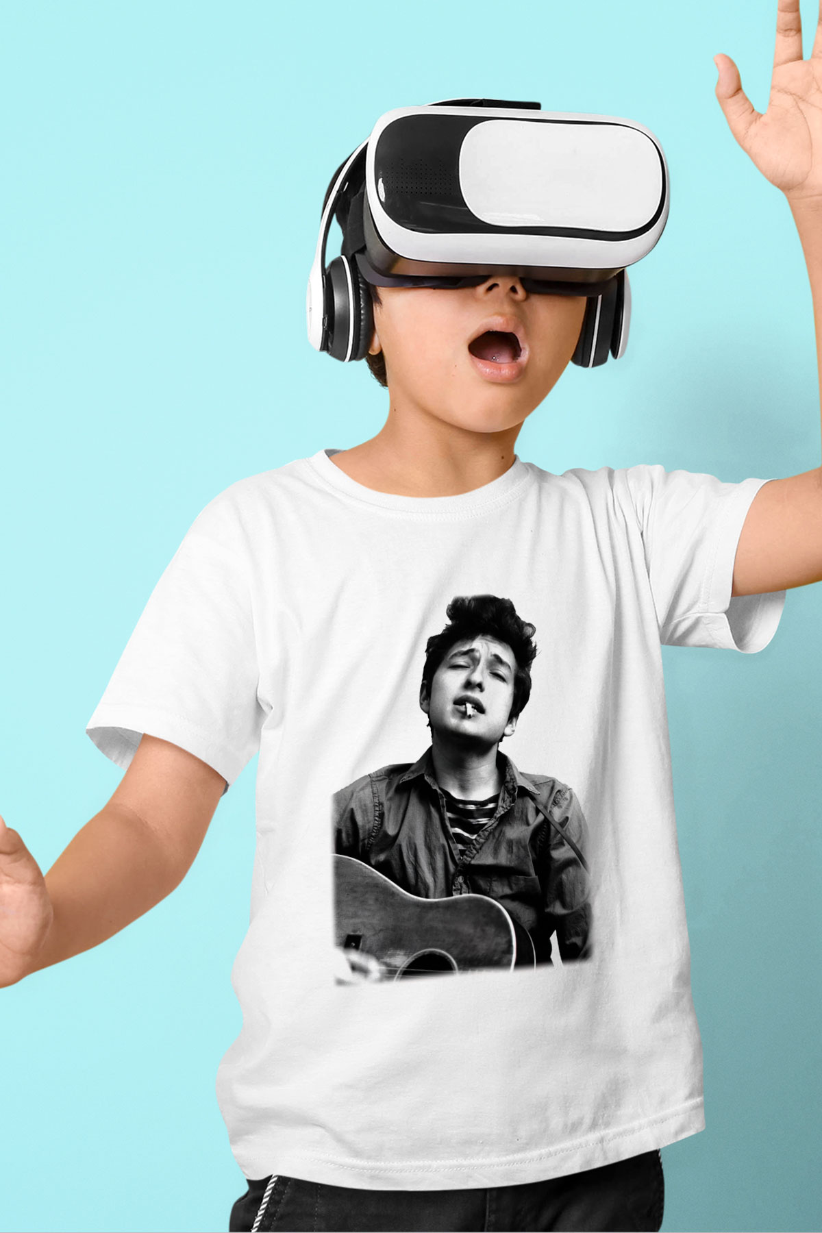 Bob Dylan Baskılı Beyaz Unisex Çocuk Tişört
