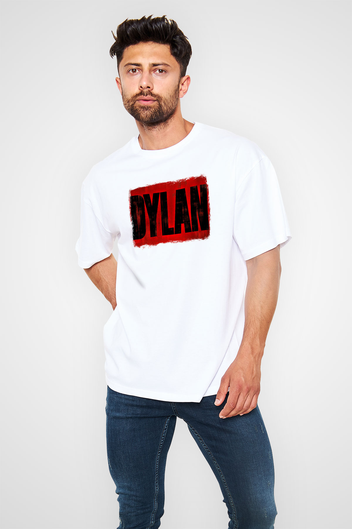 Bob Dylan Baskılı Unisex Beyaz Oversize Tişört