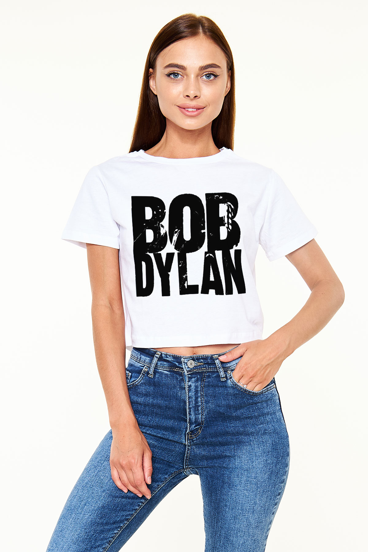 Bob Dylan Beyaz Croptop Tişört