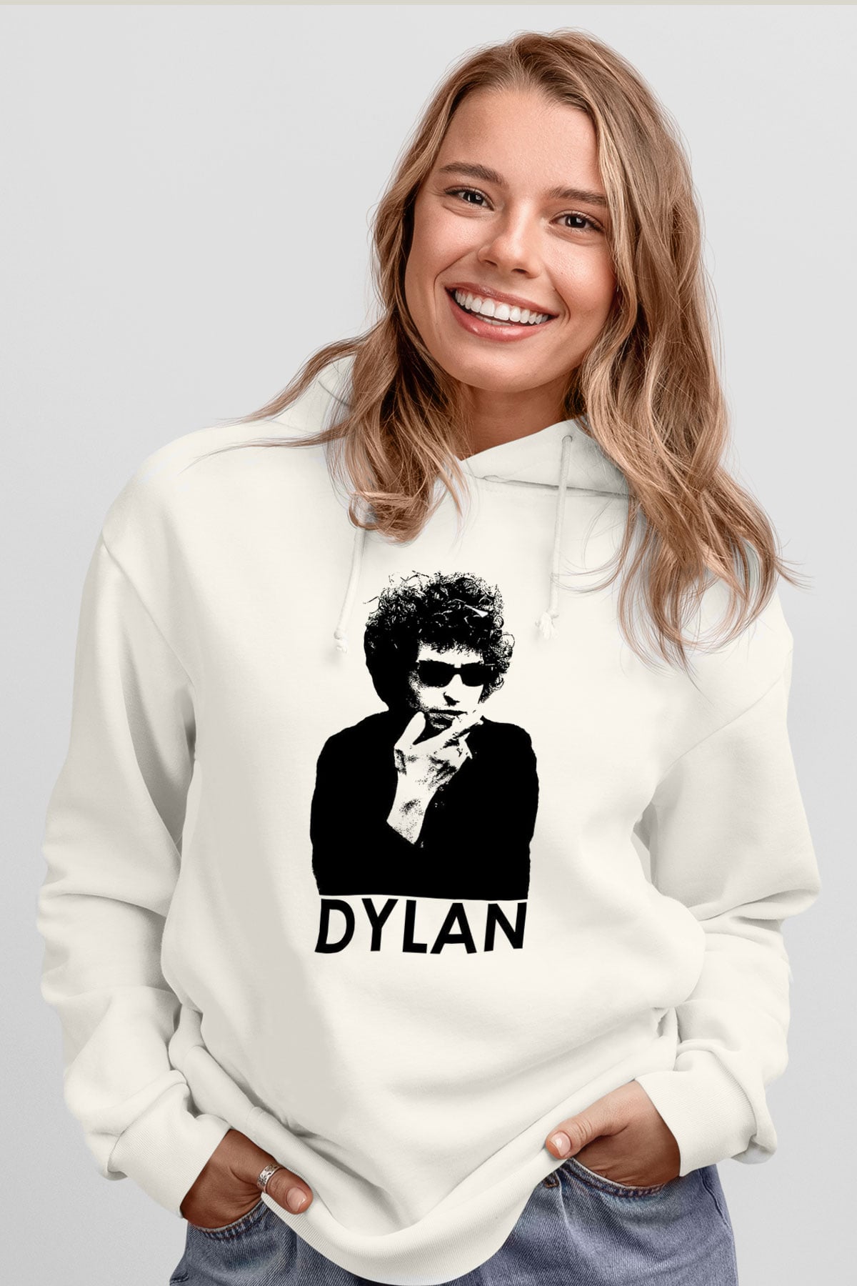 Bob Dylan Beyaz Unisex Kapşonlu Sweatshirt