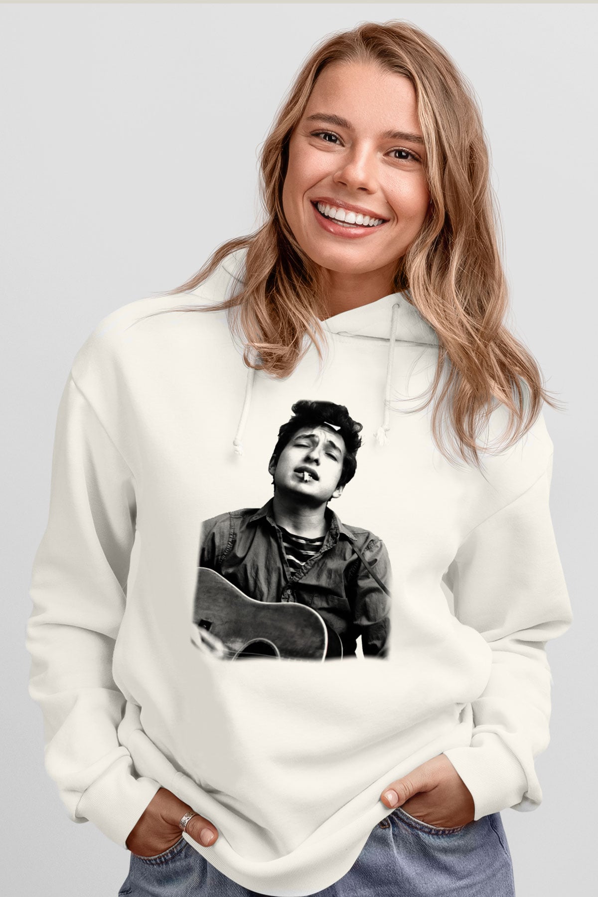 Bob Dylan Beyaz Unisex Kapşonlu Sweatshirt