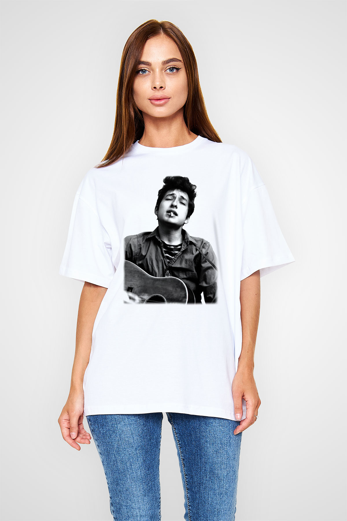 Bob Dylan Beyaz Unisex Oversize Tişört T-Shirt